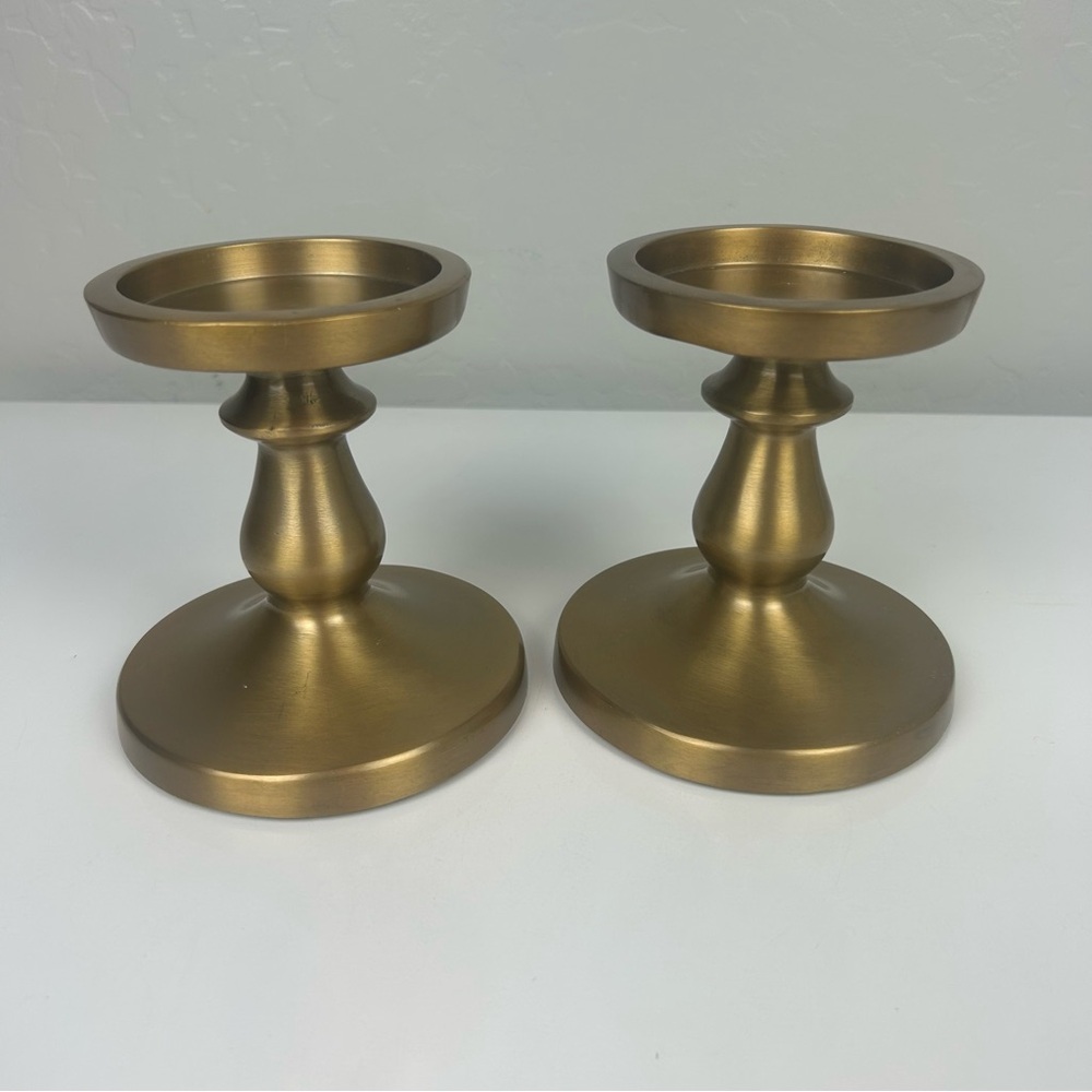 Ikea set of two gold pillar candle holders 5.5 inches